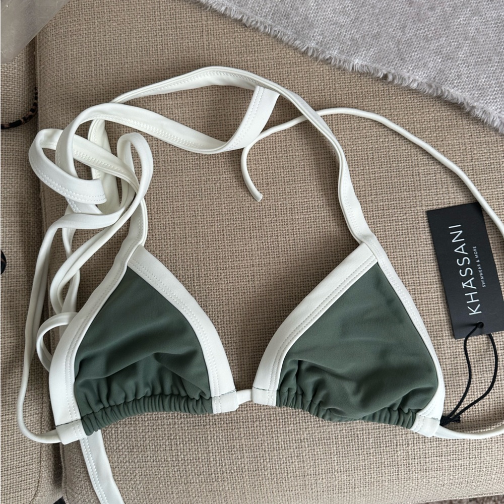 Green and White Bikini Top